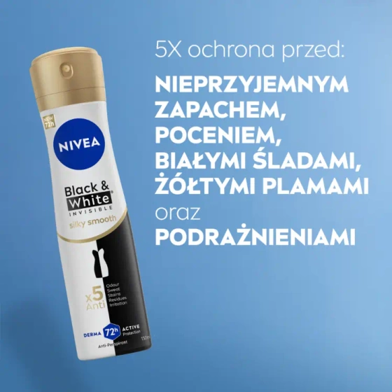 NIVEA Black&White Invisible Silky antyperspirant w sprayu dla kobiet 150 ml
