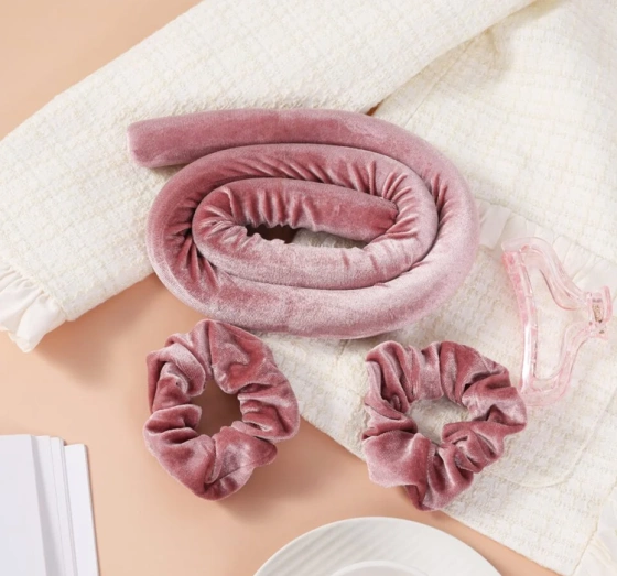 Sister Young Lisa zestaw do kręcenia włosów wałek 2 scrunchie klips Pink