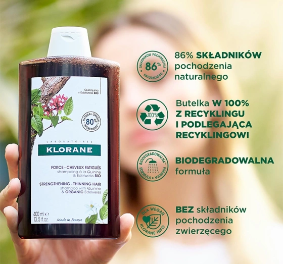 Klorane Chinina i Organiczna Szarotka szampon do włosów wypadających 400 ml