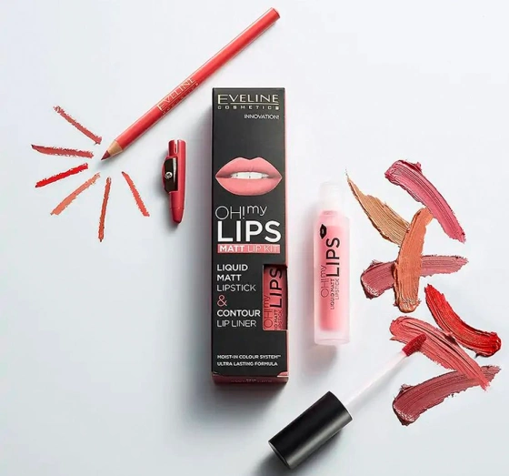 Eveline Cosmetics Oh My Lips zestaw pomadka w płynie konturówka 2