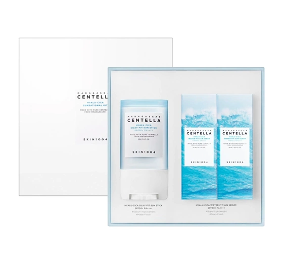Skin1004 Madagascar Centella Hyalu-Cica Sunsational Kit zestaw kosmetyków do twarzy i ciała sztyft ochronny 20 g krem przeciwsłoneczny 2 x 15 ml