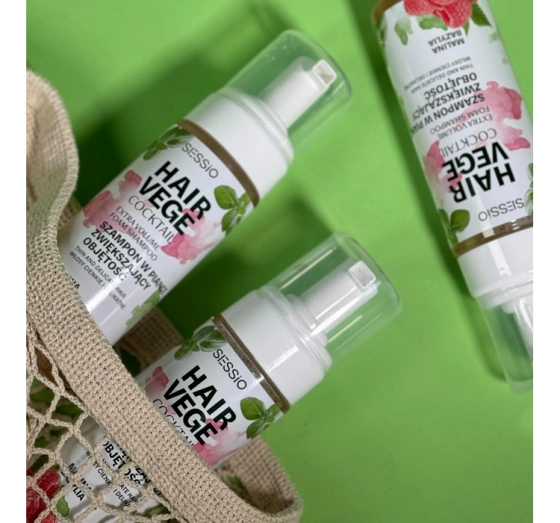 Sessio Hair Vege Cocktail szampon w piance zwiększający objętość włosów Malina Bazylia 175g