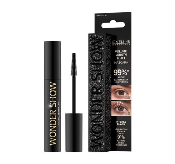 Eveline Cosmetics Wonder Show pogrubiająco-wydłużający tusz do rzęs Intense Black 7 ml