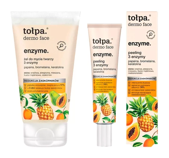 Tołpa dermo face enzyme. zestaw kosmetyków żel do mycia twarzy 3 enzymy peeling enzymatyczny