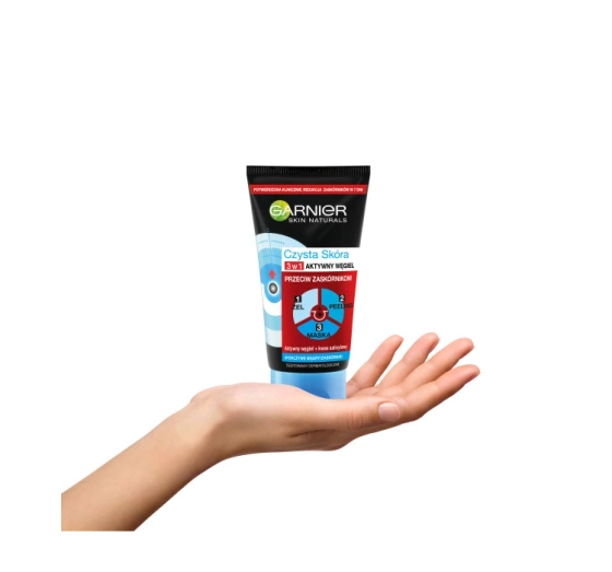 Garnier Czysta Skóra Aktywny Węgiel żel peeling maseczka przeciw zaskórnikom 3w1 150 ml