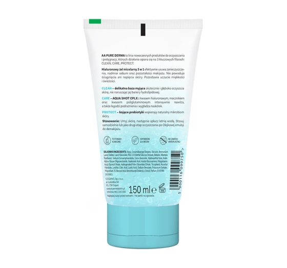 AA Pure Derma hialuronowy żel micelarny 3w1 150 ml