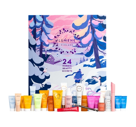 Lumene Finland 24 Nordic Beauty Secrets kalendarz adwentowy z kosmetykami do makijażu, włosów i pielęgnacji twarzy