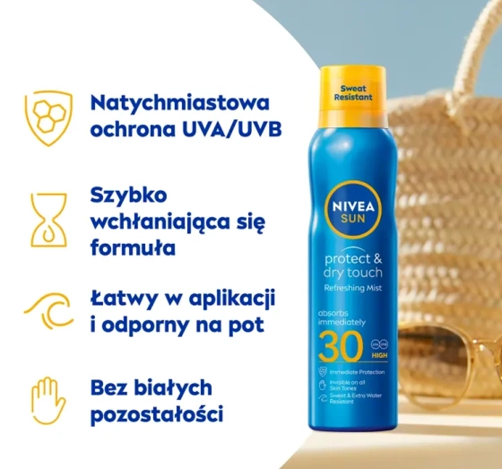 NIVEA SUN Protect&Dry Touch balsam ochronny na słońce w sprayu SPF30 200 ml