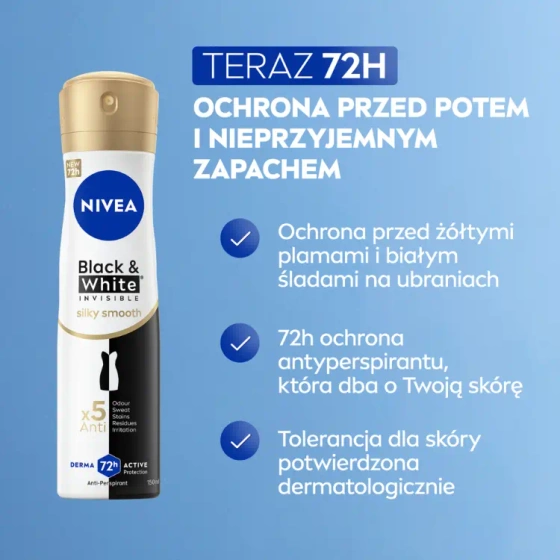 NIVEA Black&White Invisible Silky antyperspirant w sprayu dla kobiet 150 ml