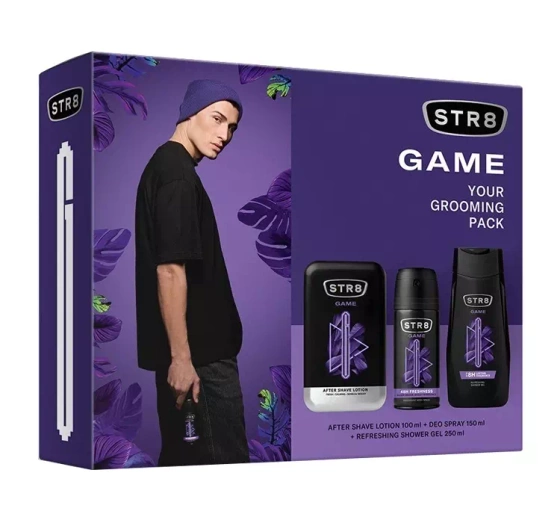 STR8 Game woda po goleniu 100 ml dezodorant spray 150 ml żel pod prysznic 250 ml