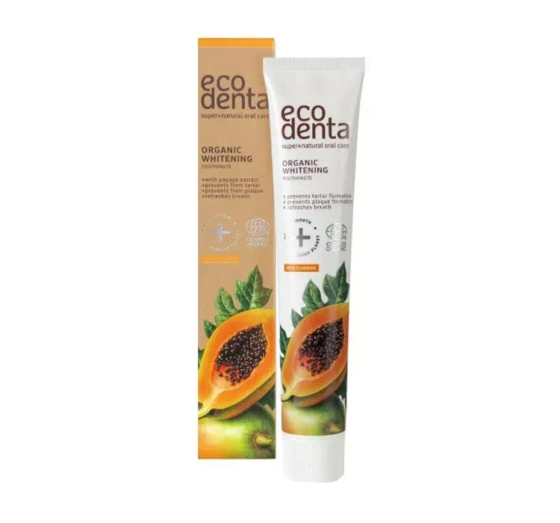 Ecodenta Cosmos Organic wybielająca pasta do zębów z fluorem ekstrakt z papai 75 ml