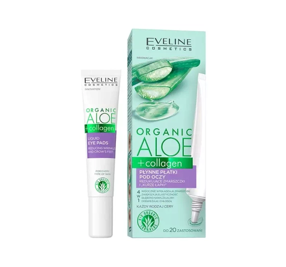 Eveline Cosmetics Organic Aloe Collagen płynne płatki pod oczy redukujące zmarszczki i kurze łapki 20 ml