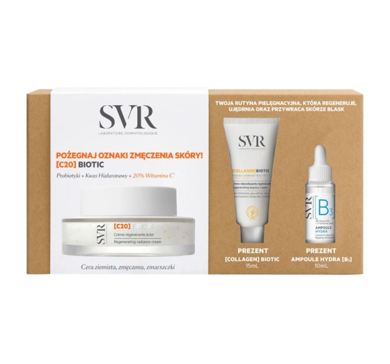 SVR [C20] Biotic zestaw do pielęgnacji twarzy krem rozświetlający 50 ml krem regenerujący 15 ml serum 10 ml