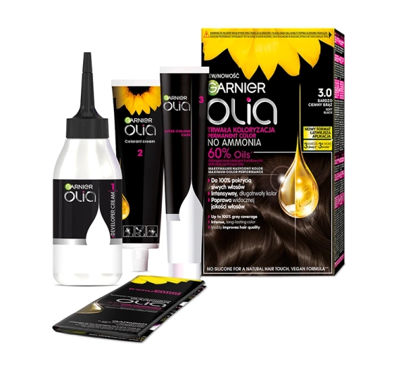 Garnier Olia trwała farba do włosów bez amoniaku 3.0 Bardzo Ciemny Brąz