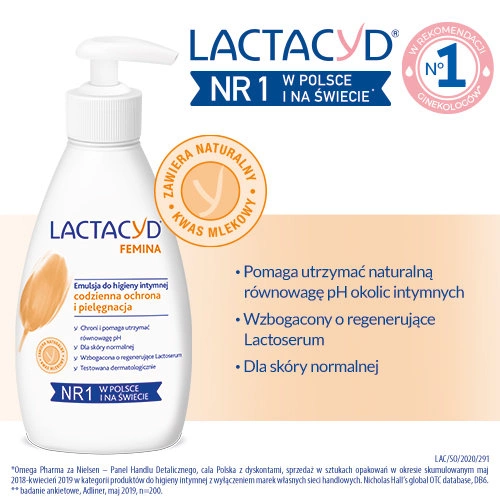 LACTACYD FEMINA EMULSJA DO CODZIENNEJ HIGIENY INTYMNEJ Z POMPKĄ 200ML