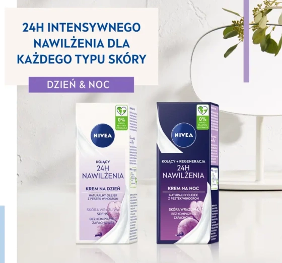 NIVEA 24h Nawilżenia kojąco-regenerujący krem do twarzy na noc 50 ml