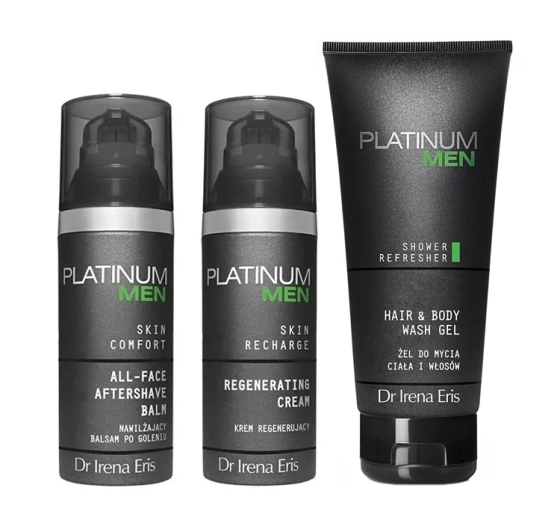 Dr Irena Eris Platinum Men zestaw balsam po goleniu 50 ml krem do twarzy 50 ml żel do mycia 200 ml