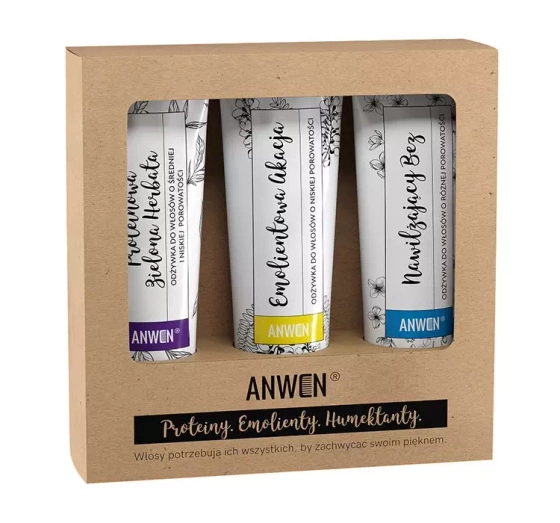 Anwen zestaw odżywek do włosów o niskiej porowatości Bez 100 ml Akacja 100 ml Zielona Herbata 100 ml