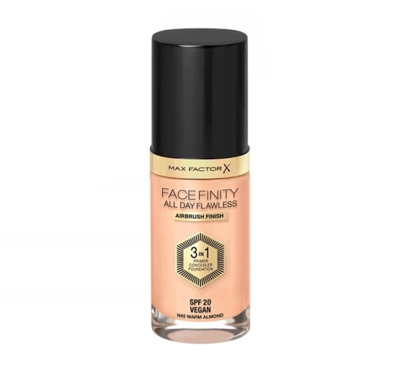 Max Factor Facefinity All Day Flawless 3 in1 wegański podkład N45 Warm Almond 30 ml