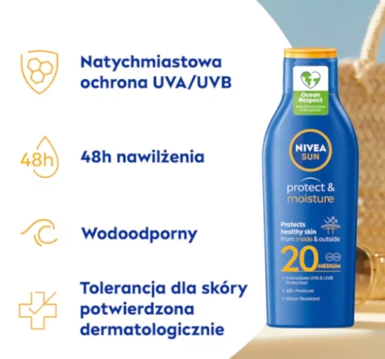 NIVEA SUN Protect&Moisture nawilżający balsam do opalania SPF20 200 ml