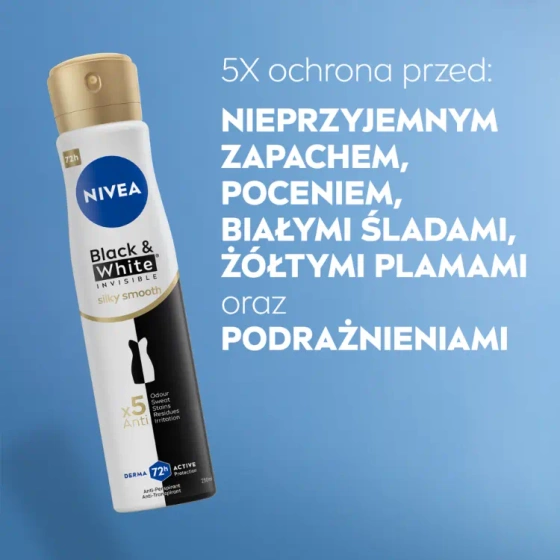 NIVEA Black&White Invisible Silky Smooth antyperspirant w sprayu dla kobiet 250 ml