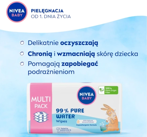 NIVEA BABY 99% Pure Water Multi Pack chusteczki nawilżane biodegradowalne 3 x 57 sztuk