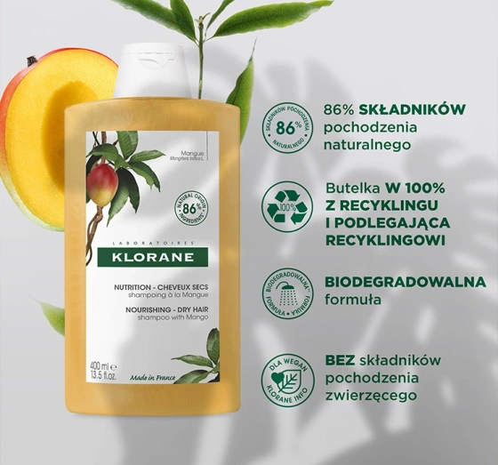Klorane Mango szampon do włosów suchych 400 ml