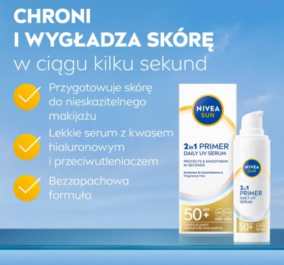 NIVEA SUN Daily UV Serum primer 2w1 przeciwsłoneczny SPF50 baza pod makijaż 30 ml