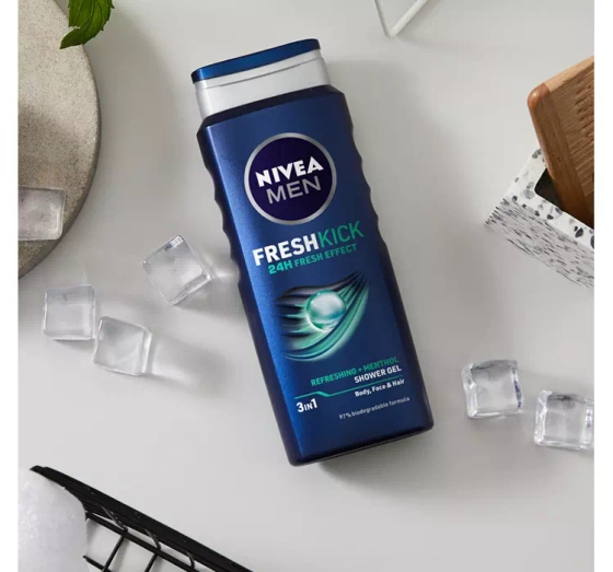 NIVEA MEN Fresh Kick chłodzący żel pod prysznic do twarzy ciała i włosów 500 ml