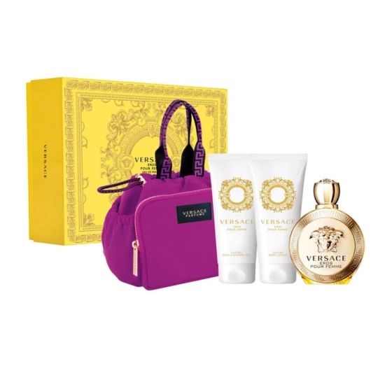 Versace Eros Pour Femme woda perfumowana 100 ml balsam do ciała 100 ml żel pod prysznic 100 ml kosmetyczka
