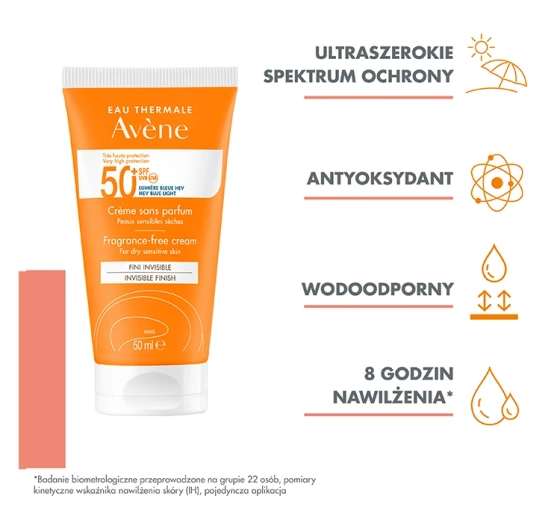 Avène krem bez zapachu SPF50 Invisible skóra sucha i wrażliwa 50 ml