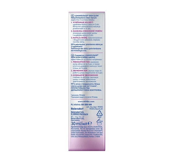 NIVEA Luminous630 natychmiastowe glow-serum na przebarwienia 30 ml