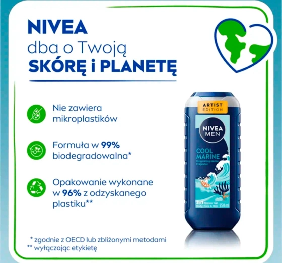 NIVEA MEN Cool Marine żel pod prysznic 3w1 dla mężczyzn 250 ml