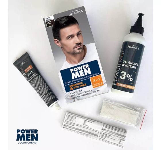 JOANNA POWER MEN COLOR CREAM FARBA DO WŁOSÓW DLA MĘŻCZYZN 02 DARK BROWN