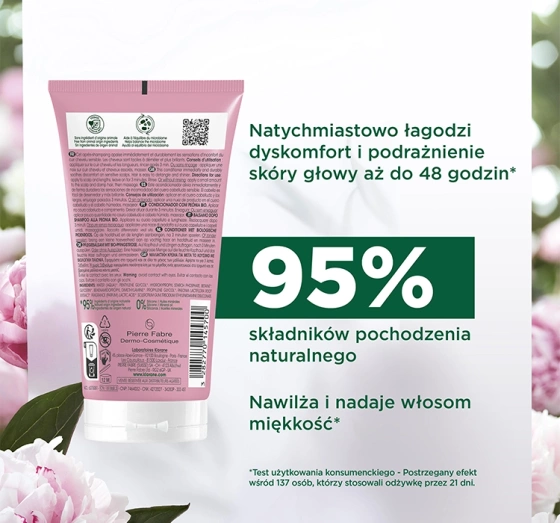 Klorane Organiczna Piwonia odżywka do włosów i wrażliwej skóry głowy 150 ml