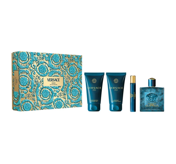 Versace Eros woda perfumowana spray 100 ml 10 ml balsam po goleniu 75 ml żel pod prysznic 75 ml