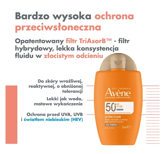 Avène Ultra Fluid Perfector krem do twarzy z pigmentem SPF50 skóra wrażliwa 50 ml