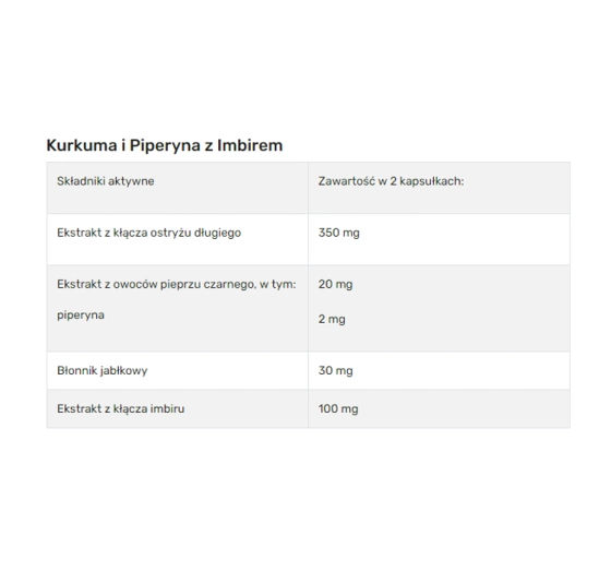 NOBLE HEALTH SUPLEMENT DIETY KURKUMA I PIPERYNA Z IMBIREM 60 KAPSUŁEK