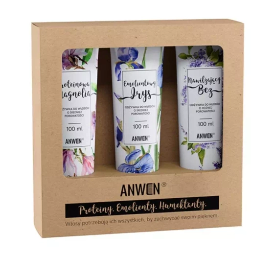 Anwen zestaw odżywek do włosów o średniej porowatości Irys 100 ml Magnolia 100 ml Bez 100 ml