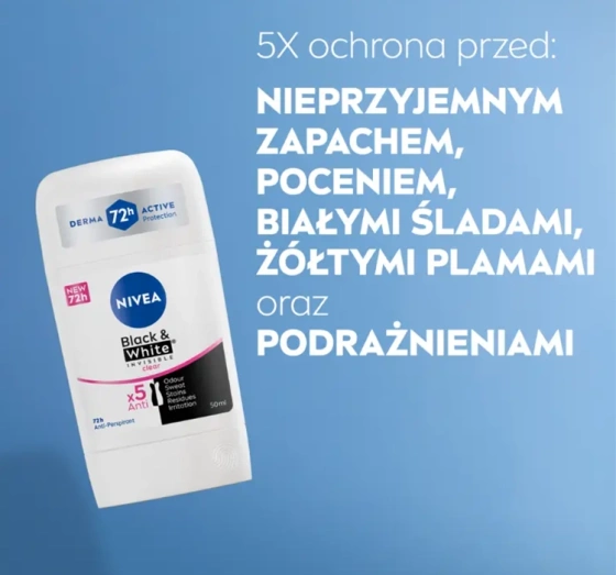 NIVEA Black&White Invisible Clear antyperspirant w sztyfcie dla kobiet 50 ml
