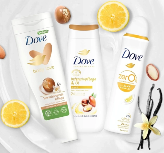Dove zestaw żel pod prysznic 225 ml balsam do ciała 400 ml dezodorant spray 150 ml