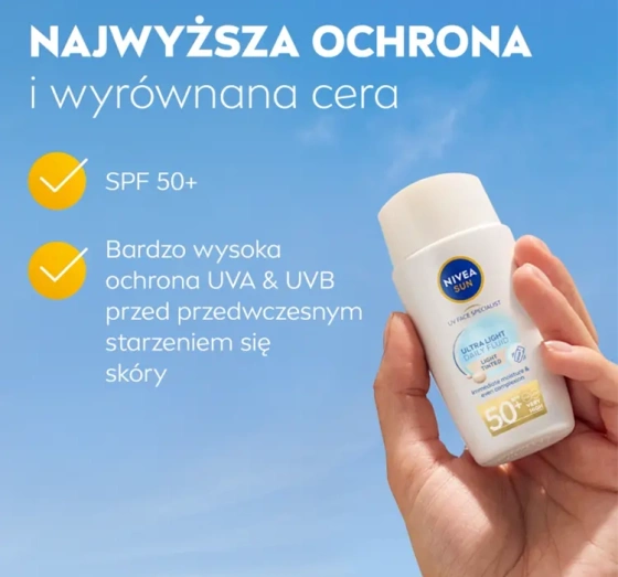 NIVEA SUN Ultra Light Daily Fluid krem do twarzy przeciwsłoneczny z pigmentem SPF50 Light Tinted 40 ml