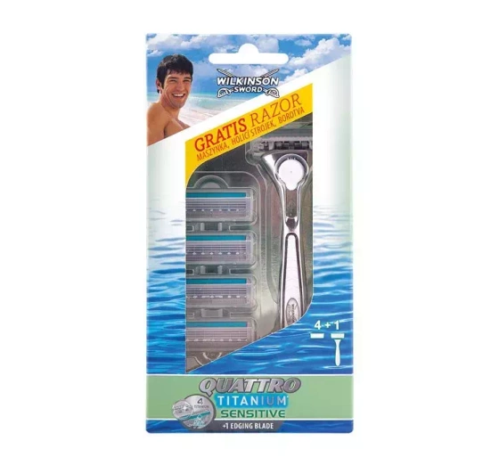 Wilkinson Sword Quattro Titanium Sensitive maszynka do golenia dla mężczyzn rączka 5 wkładów