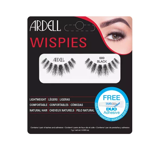 Ardell Wispies sztuczne rzęsy na pasku 600 Black klej