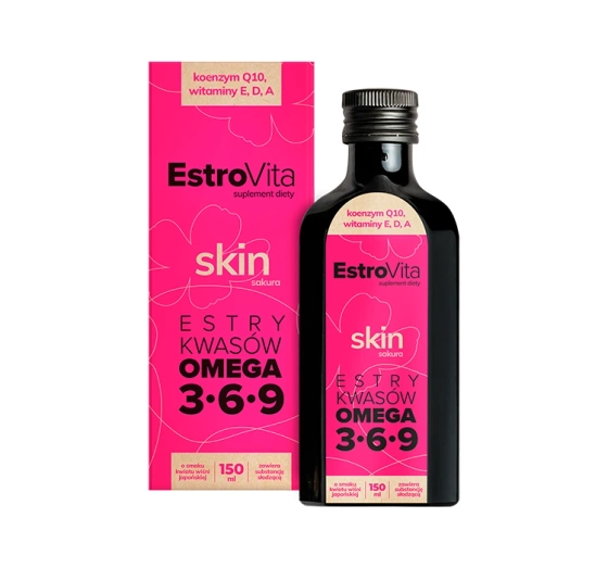 EstroVita Skin Omega 3-6-9 suplement diety dla kobiet o smaku kwiatu wiśni sakura 150 ml