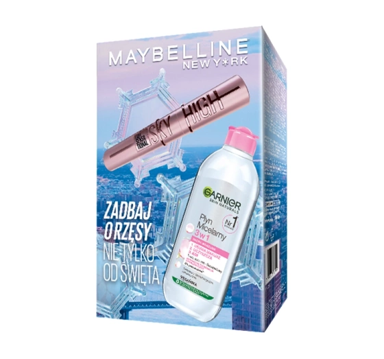 Maybelline zestaw prezentowy tusz do rzęs Sky High płyn micelarny Garnier