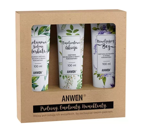 Anwen zestaw odżywek do włosów o niskiej porowatości Bez 100 ml Akacja 100 ml Zielona Herbata 100 ml