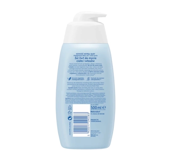 NIVEA BABY żel 2w1 do mycia ciała i włosów dla dzieci z pompką 500 ml