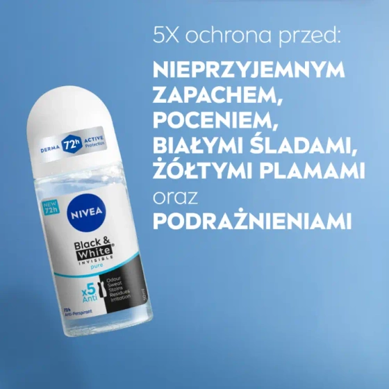 NIVEA Black&White Invisible Pure antyperspirant roll-on dla kobiet 50 ml