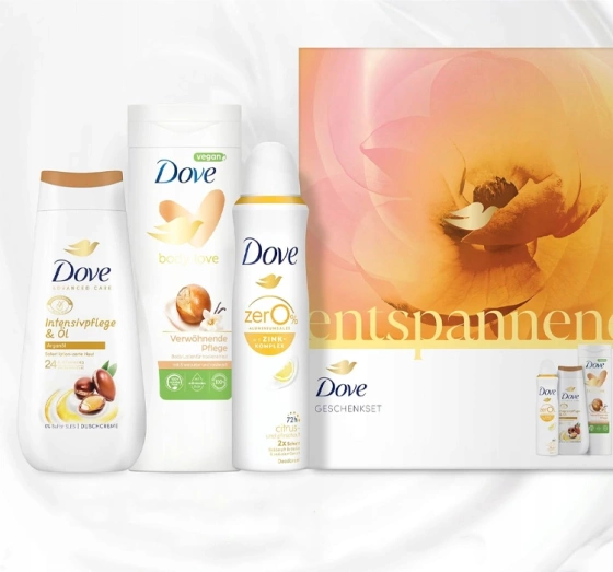 Dove zestaw żel pod prysznic 225 ml balsam do ciała 400 ml dezodorant spray 150 ml